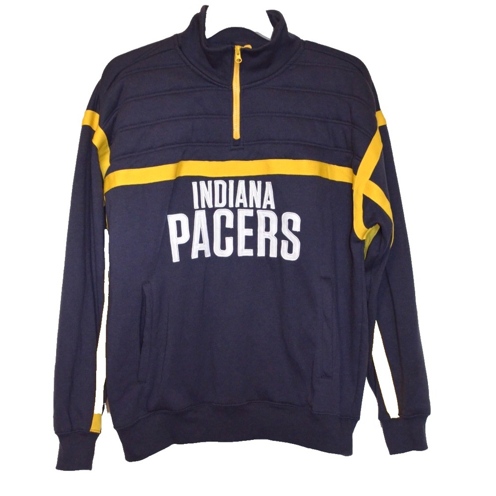 Ultra GAME Indiana Pacers NBA Quarter-Zip Pullover Sweatshirt Mens L Blue/Yellow